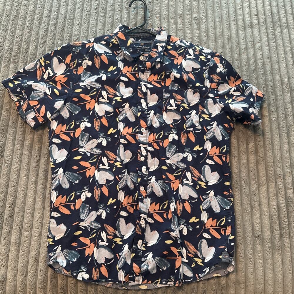 Nickel‎ & Iron Men's Short Sleeve Shirt Blue Floral, Button-Up, Size L